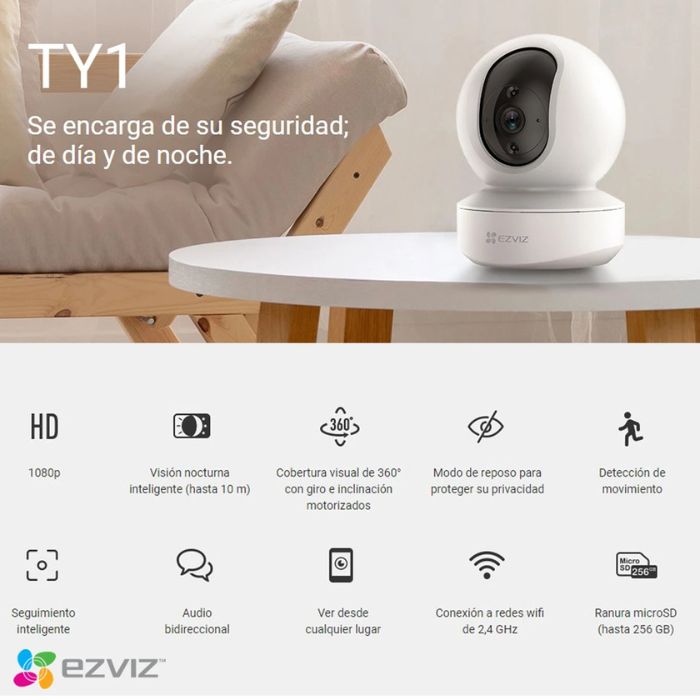 Cámara para interiores Ezviz TY1 Pro 1080p con WiFi THMICM4-3